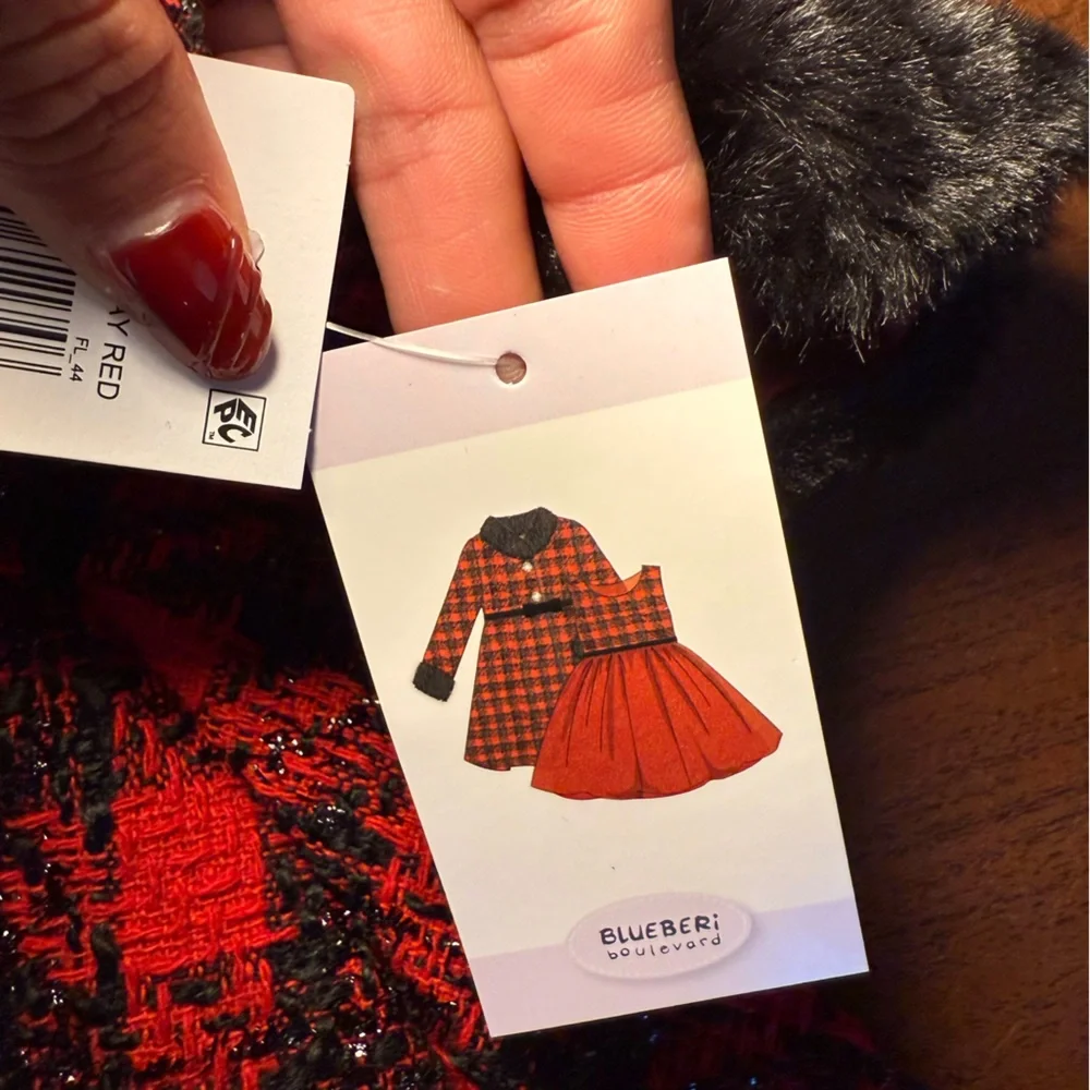Blueberi Boulevard Red and Black Plaid Girls Cape Coat